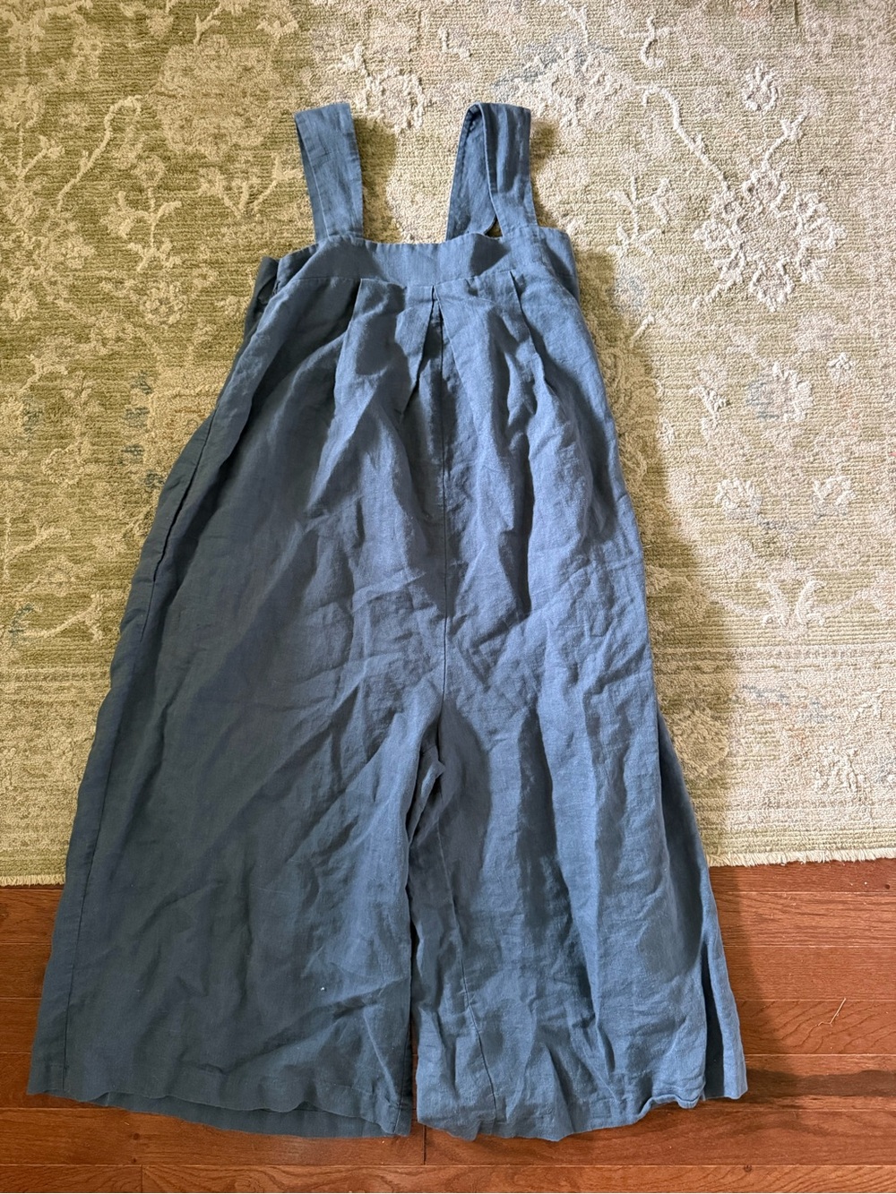 Linen Square-Neck Sleeveless Jumpsuit in Navy Blue